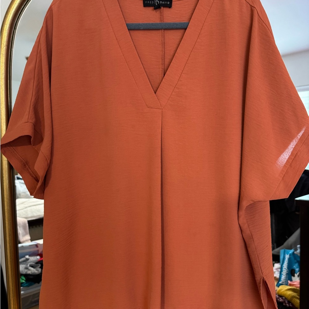 Boutique 2X Plus Women's Rust V-Neck Blouse